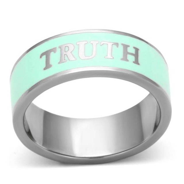 Bague en Acier Inoxydable Poli Sans Placage avec Époxy, Turquoise - Taille 7