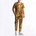 thumbnail image 4 of RYDCOT Men's Metallic Glossy V Neck Short Sleeve T Shirt and Pants 2 Piece Set Jacket Men Straight Leg Trousers Costume for Men Disco Cosplay Party Gold, 4 of 4