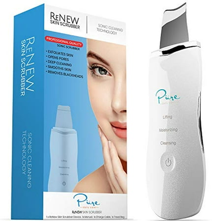 Renewing Peel - ReNew Skin Scrubber - Professional Sonic Facial Skin Exfoliation Device - Oil Dirt Blackhead Remover - Dermabrasion Facial Peel - Clean & Brighten Oily Pores - Blackhead Remover Kit - Skin Tightening