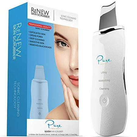 ReNew Skin Scrubber - Professional Sonic Facial Skin Exfoliation Device - Oil Dirt Blackhead Remover - Dermabrasion Facial Peel - Clean & Brighten Oily Pores - Blackhead Remover Kit - Skin (Best Facial For Skin Tightening)