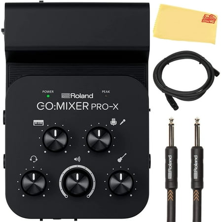 Roland GO:MIXER PRO-X Audio Mixer for Smartphones Bundle with Instrument Cable, Microphone Cable, and Austin Bazaar Polishing Cloth