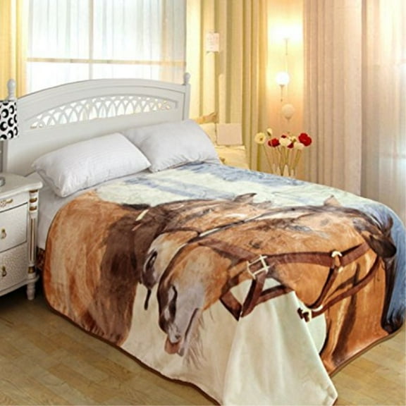 ShiGo Heavy Weight Super Soft Luxury Twin size Blanket 60"X80"Mother Horse and Baby
