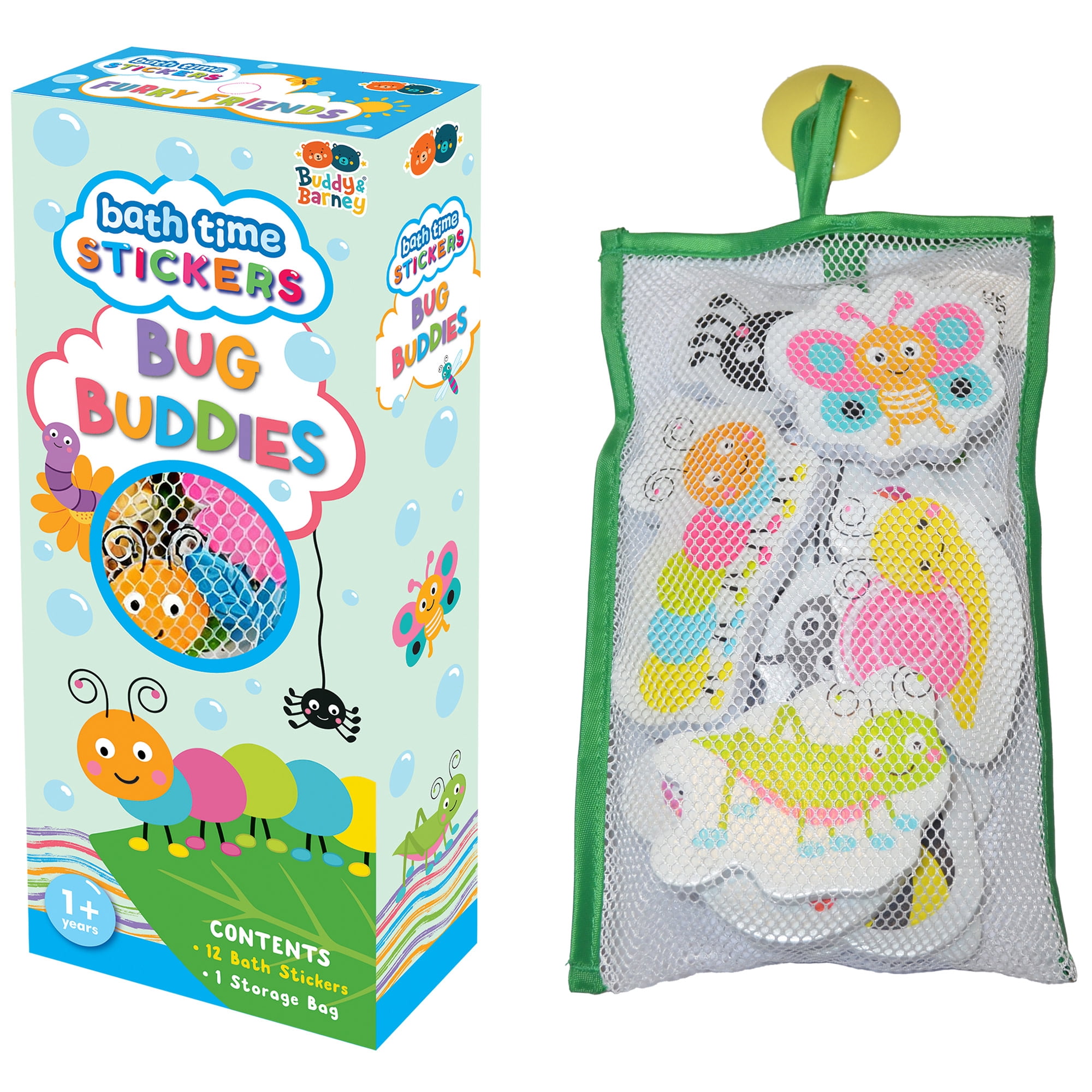 Buddy & Barney: Bath Time Stickers - Bug Buddies - 12 Reusable Chunky Foam Pieces, Insect Characters, Mesh Storage, Water & Tub Toy, Kids-Toddlers 1+