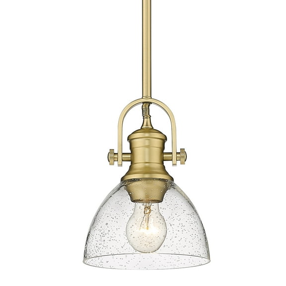 Yep by Golden Lighting Hines 1-light 7in Pendant in Brushed Champagne Brass and Seeded Glass