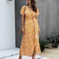 thumbnail image 6 of Yuwull Dresses for Women 2023 Summer Casual Floral Ruffle V-Neck Short Sleeve Solid Color Split Beach Party Maxi Dress with Belted Flowy Dresses for Women, 6 of 7