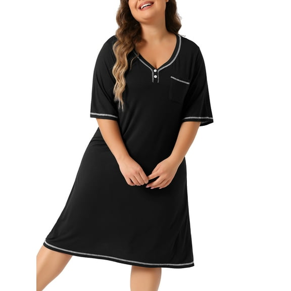 DARING DIVA Women's Plus Size Short Sleeve V Neck Nightgowns 1X Black