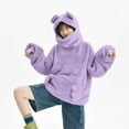 thumbnail image 6 of Miluxas Frog Hoodie Teen Girls Cute Oversized Hoodies Women Sweatshirt Solid Casual Pullover Tops with Pocket Purple L(L), 6 of 9