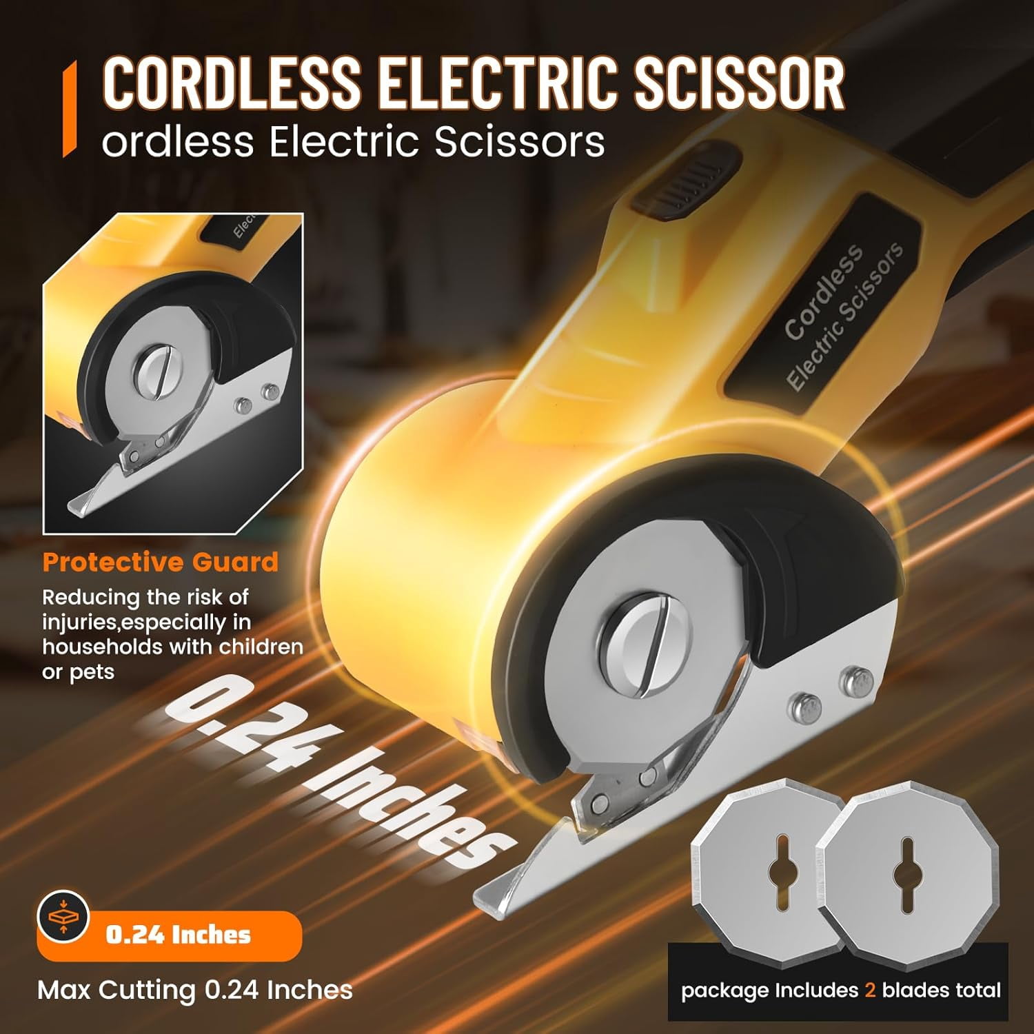 Cordless Electric Scissors 4V, Cordless Electric Scissors, Electric Box Cutter with Safety Lock & LED Light, of Fabric, Leather, Carpet, Plastic