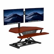 VersaDesk PowerPro Corner Standing Desk Converter, MDF & Steel, Electric Height Adjustable, Programmable, Keyboard Tray, USB Hub | Cherry, ( 36 x 31 )