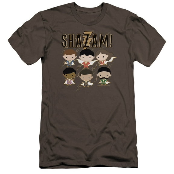 Shazam Movie Chibi Group Premium Adult 30/1 T-Shirt Charcoal