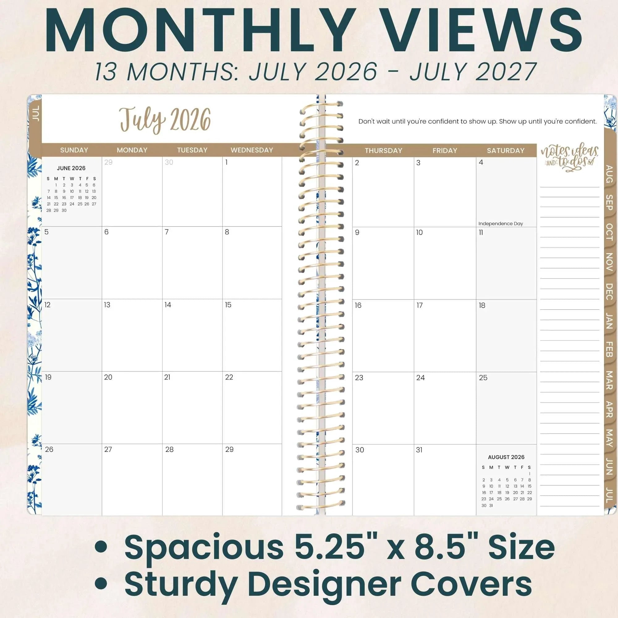 bloom daily planners 2026-2027 Academic Planner, 13 Month Monthly & Weekly Soft Cover, 5.5" x 8.25", Stickers Included, Blue & White Floral