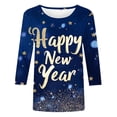 thumbnail image 4 of Feancey Happy New Year Party 3/4 Sleeves T-Shirts for Women Fall Casual Holiday Shirts Trendy Letter Printed Tunic Tops Dressy Festival Party Blouse Multicolor S, 4 of 5