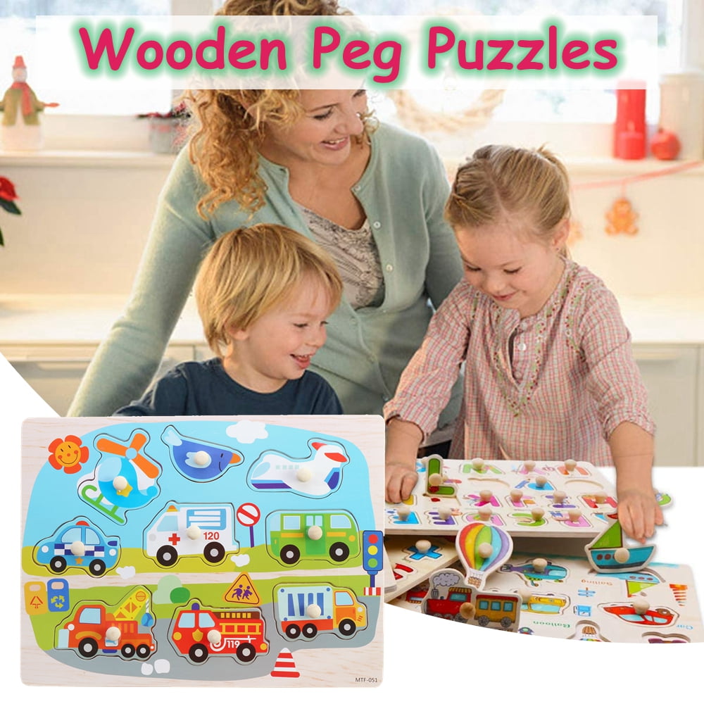 Wooden Toddlers Peg Puzzles Set - Educational Preschool ...
