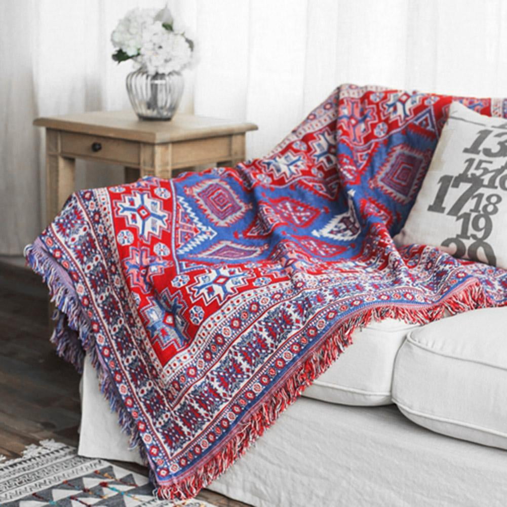 Sonew Double Sided Cotton Woven Couch Throw Blanket Carpet with