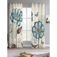 thumbnail image 2 of Blue Tulip Sheer Curtains 63 Inch Length 2 Panels Set for Living Room/Bedroom, Vintage Floral Leaves Butterfly Plants Beige Kitchen Curtains Grommet Semi-Sheer Curtains Window Treatments 42"x63"x2, 2 of 7