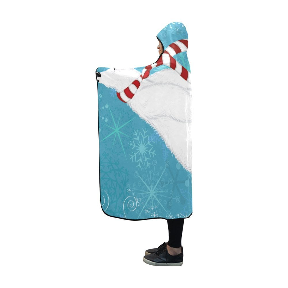 HATIART Hooded Blanket Polar Bear Skating Indoor Pilling Polar Fleece