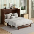 thumbnail image 3 of Queen Size Murphy Bed, Pine Wood Cabinet Bed with Rattan Decoration and Storage Drawer,Walnut, 3 of 6