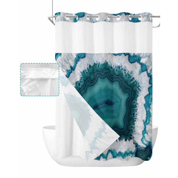 No Hook Shower Curtain with Snap in Liner, Turquoise Crystal Agate Hotel Shower Curtains for Bathroom, Washable Shower Curtain Liner Set with Mesh Top Window, 60"x72"