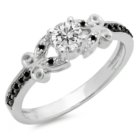 Dazzlingrock Collection 0.50 Carat (Ctw) 14K Black & White Diamond Bridal Engagement Ring 1/2 CT, White Gold, Size 10