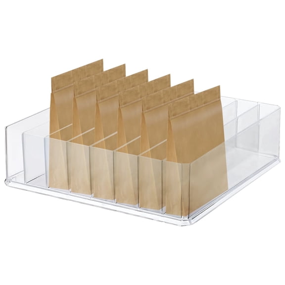 Plastic Clear Storage Box, Large 8-Compartment Organizer, Food Storage with Adjustable Dividers, 9.6 x 9.4 x 2.7 in