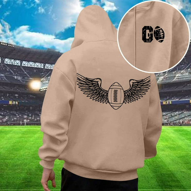 MHFRRA Sudadera con Capucha Informal para Hombre, Estilo Holgada, con Estampado de Fútbol, Cómoda y Cálida, para Uso Diario En Otoño E Invierno Caqui