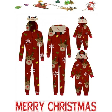 

Licupiee Matching Family Christmas Ppajamas Sets for Couple Kids Baby Cute Deer Printed One Piece Hooded Jumpsuit Sleepwear Loungewear