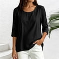 thumbnail image 2 of Lmueinov 3/4 Sleeve Length Tops for Women 100%Cotton Solid Crew Neck Casual Tunic Shirts Lightweight Pullover Blouses for Summer Fall Daily Vacation, 2 of 7