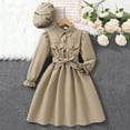thumbnail image 3 of OGLCCG Vintage Dresses for Girls Retro Long Puff Sleeve Front Bow Tie Midi Dress with Hat Button Up Elegant A-Line Party Holiday Dresses 8-13 Years, 3 of 7