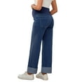 thumbnail image 3 of INSPIRE CHIC Women's Mother's Day Maternity Jeans Denim Straight Leg Cuffed High Stretchy Over the Belly Pregnant Pants Work Casual S Dark Blue, 3 of 6