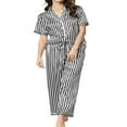 thumbnail image 1 of Women‘s Sleepwear Set  Striped Short Sleeve Shirt with Pants, 1 of 9