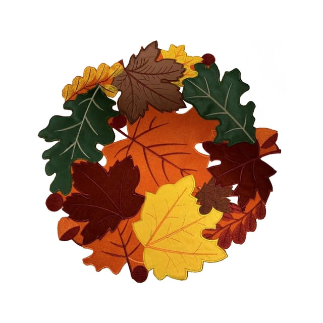 Maple Leaf Hand Embroidered Openwork Leaf Placemats Thanksgiving Pumpkin Applique Embroidered Pads Colorful Maple Leaves