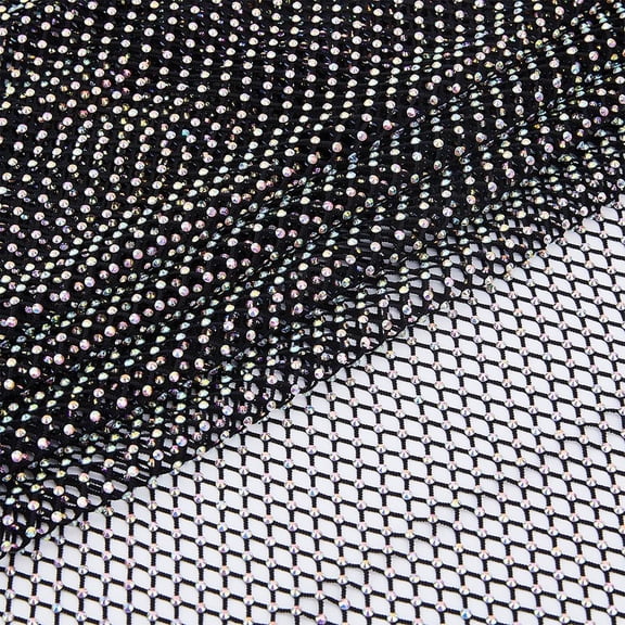 Rhinestones Mesh Fabric Bling Shiny Stretch Sparkling Black Net Fabric 150x3m AB Color Mesh Fabric Black Fabric Stretchy Mesh for DIY Clothes Bag Making Party Decor