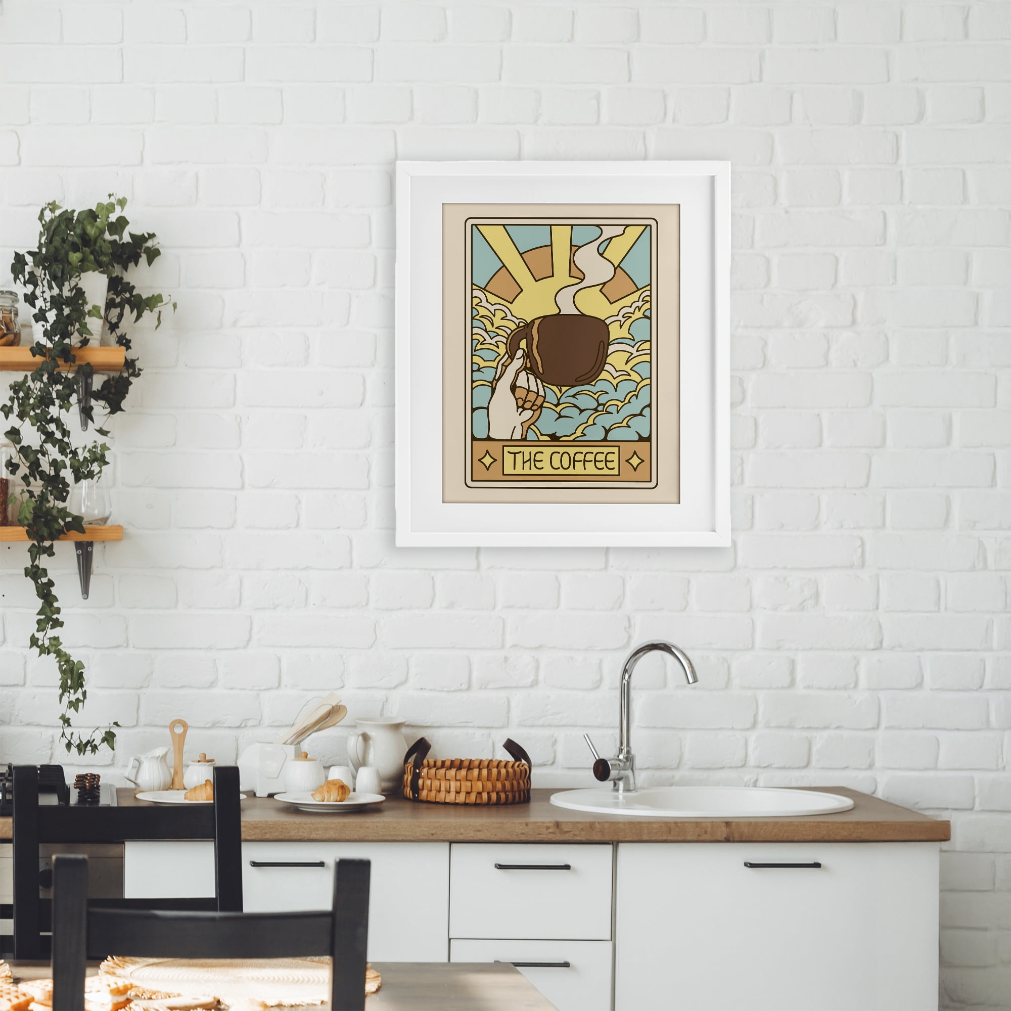 Stupell Industries The Coffee Muted Tarot White Framed Print Under Glass, design by Tobe Fonseca