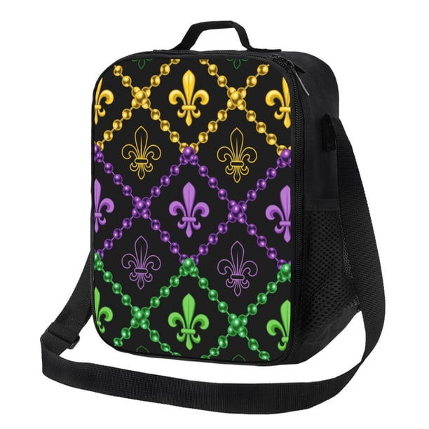 Balery Mardi Gra Geometric Caja de Almuerzo y Bolsa de Almuerzo para Hombres y Mujeres, Bolsa de Almuerzo Reutilizable con Gran Capacidad, Bolsa de Almuerzo Aislada