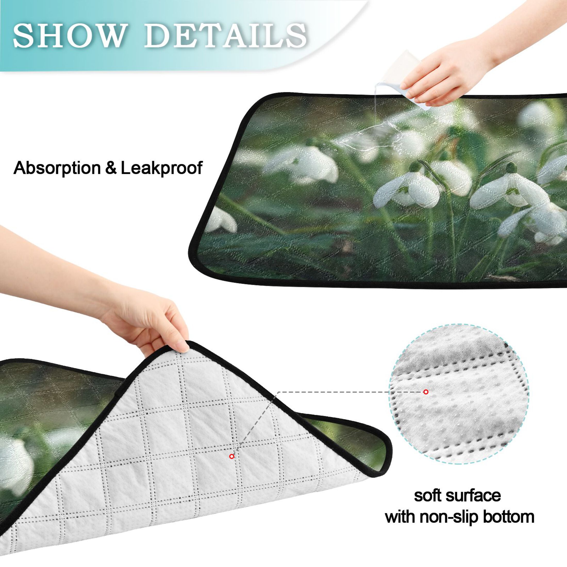 IAUYY Washable Pee Pads for Dogs Smallx3 Absorbent and Leak-Proof Non-Slip Reusable Puppy Pee Pads for Dogs Applicable to Playpen Potty Crate Delicate White Petals