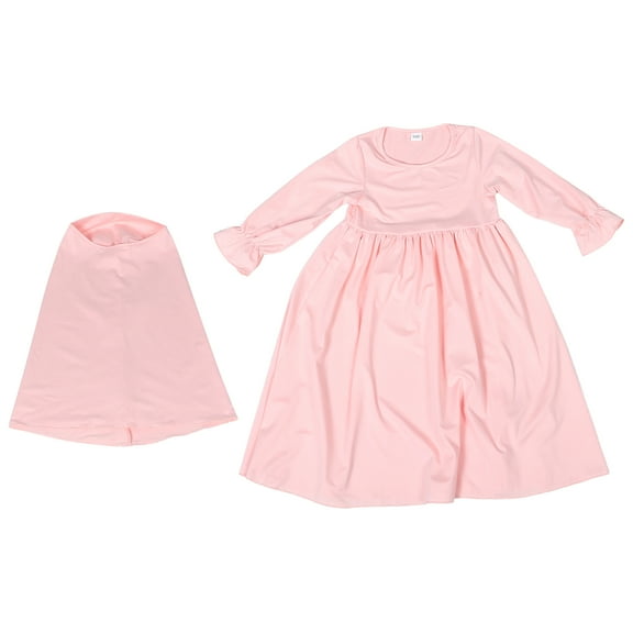 LOLIPPYY 1Set Pink Muslim Dress Set for Toddlers Featuring Ruffle Sleeves and Matching Hijab