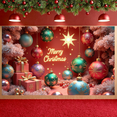 thumbnail image 5 of Colorful Ornaments Merry Christmas Banner Snowflake Pattern Christmas Display Red Background Golden Accents Xmas Backdrop for Christmas Party Home Decoration Family Reunion, 5 of 9