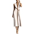 thumbnail image 5 of Women's V Neck Sleeveless Self Belt Midi Dress, Fake Two Tone Layered Loose Casual Dress with Side Pockets White M(M), 5 of 8