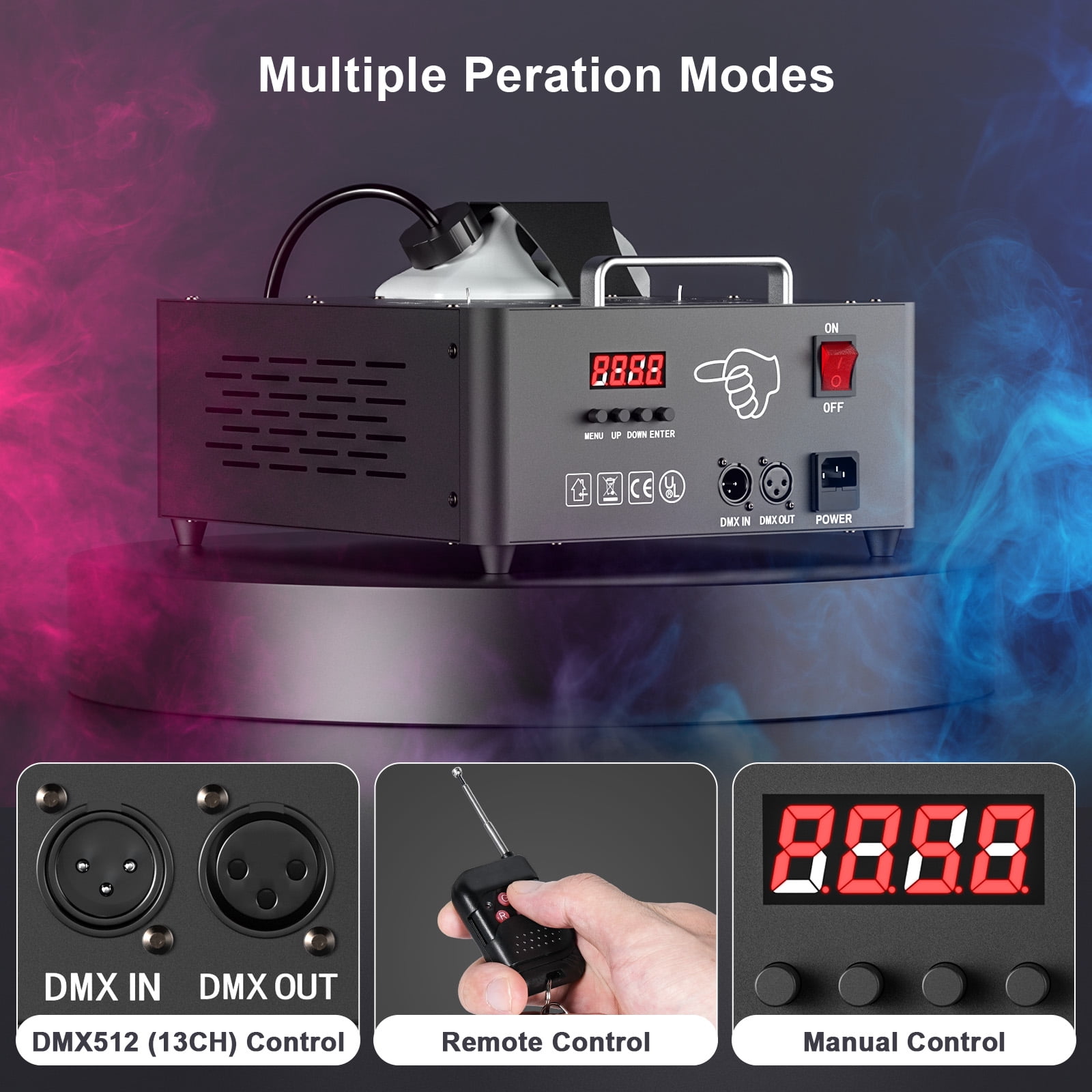 Smoke Machine Fog Machine 2000W Double-tube Adjustable  DMX512 RGB 3-in-1 Led Stage Smoke Machines for Party/ Wedding/ Stage