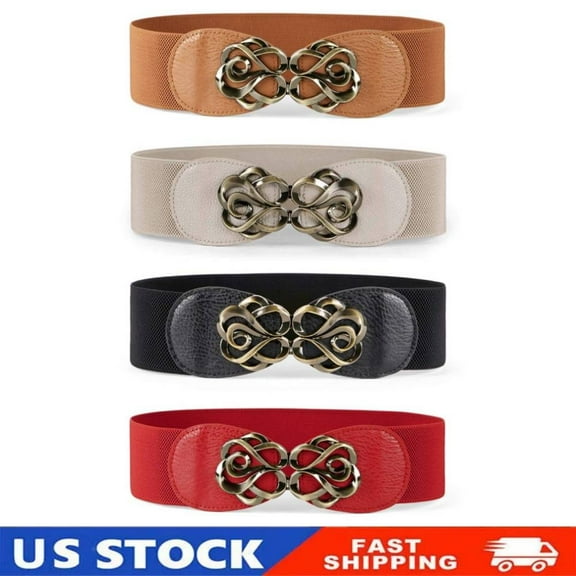 4 Pack Women Stretchy Belts for Dresses Vintage Elastic Wide Waist Belts Gift