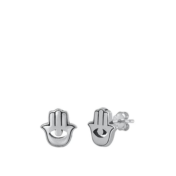 Stylish Small Hamsa Hand Sterling Silver Stud Earrings Oxidized Evil Eye 925 New Jewelry Female