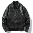 thumbnail image 2 of IROINNID Men's Faux Leather Turndown Lapel Long Sleeve Solid Color Leisure Jacket Stand Collar Motorcycle Washed Outwear & Jackets, 2 of 4