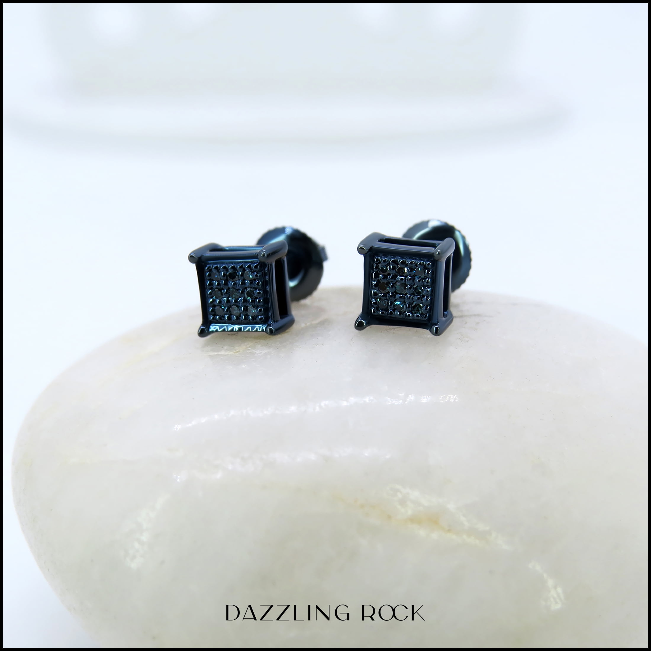 Dazzlingrock Collection 0.05 Carat (ctw) Round Blue Diamond 4.50mm Square Shape Hip Hop Iced Out Studs in 925 Sterling Silver, Screw Back, Unisex Design Ladies, Mens Real Diamond Earrings