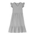 thumbnail image 4 of YangJinLian Girls Summer Dress Sleeveless V Neck Mini Dresses Casual Flowy Boho Ruffle A Line Swing Sundress, 4 of 5