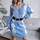 thumbnail image 4 of Vestido de punto para mujer con cuello en V y manga larga con rombos a cuadros para otoño e invierno, 4 of 6