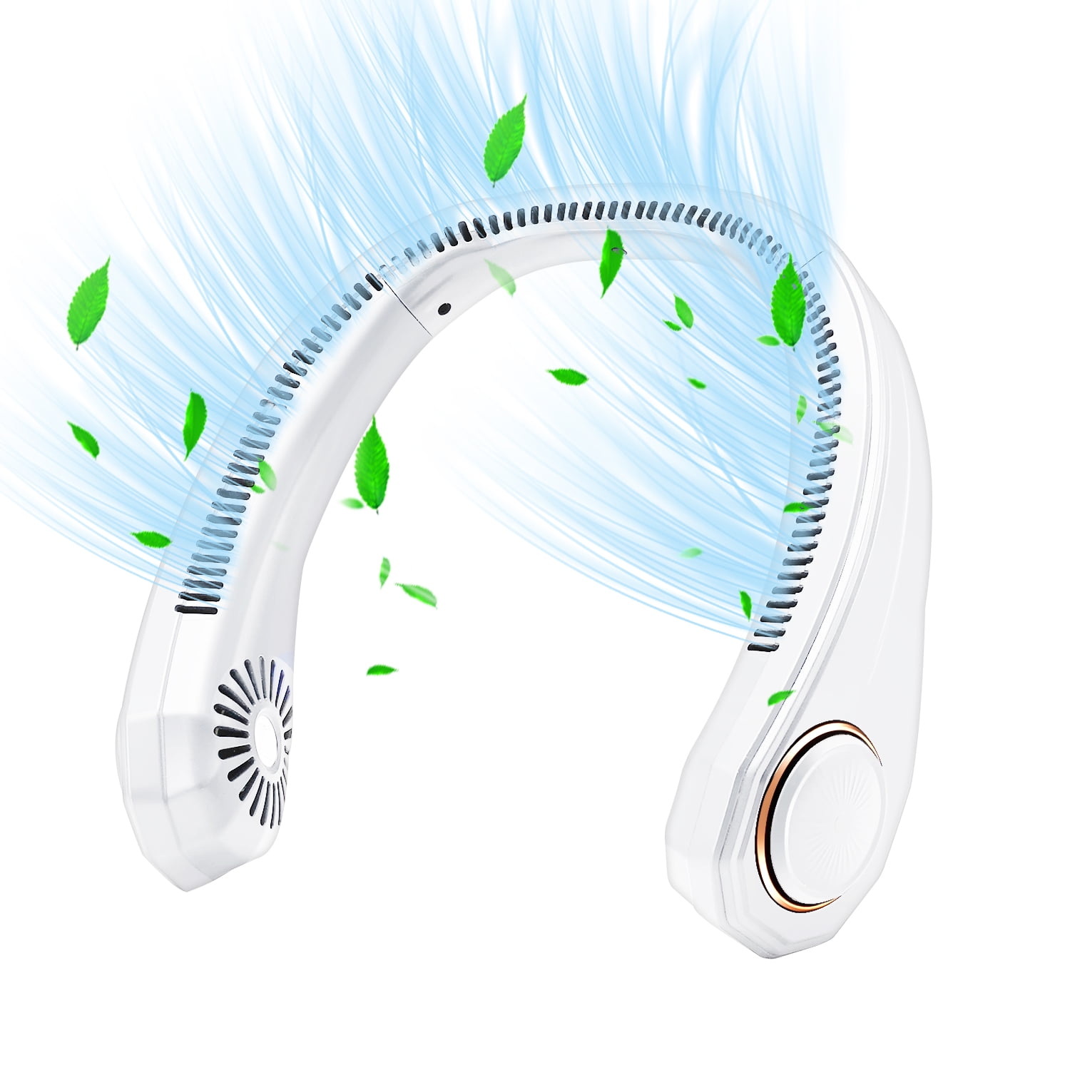 Hengswere Portable Neck Fan, 4000 mAh Rechargeable Hands Free Bladeless Fan with USB and 3 Speeds Wearable Personal Mini Fan, White for Traveling, Hiking, Office