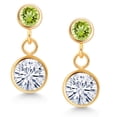 thumbnail image 2 of Gem Stone King 14k Yellow Gold White Moissanite and Green Peridot Two Stone Dangle Earrings for Women (1.84 Cttw, Gemstone, Round 6MM, Round 3MM), 2 of 4