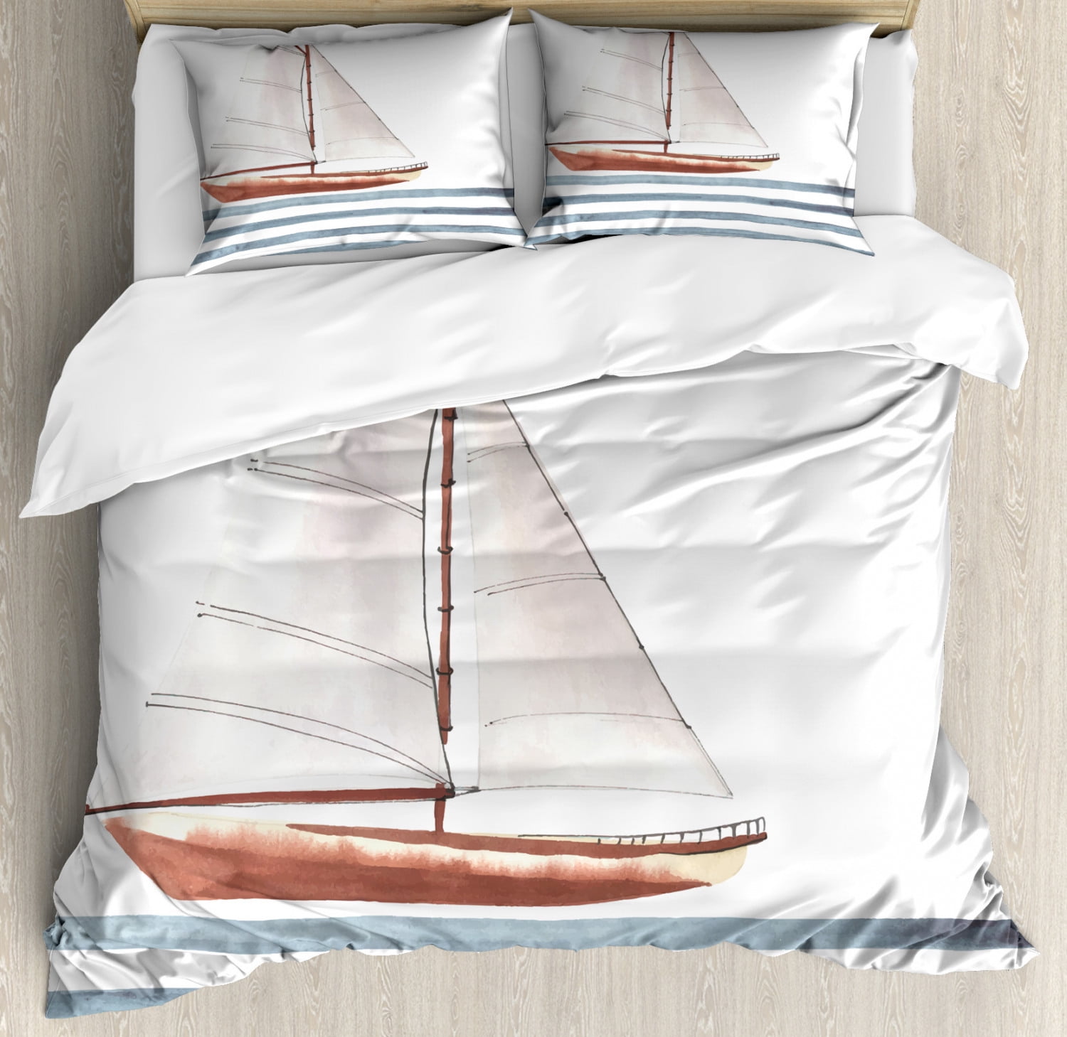 Nautical Duvet Cover Set King Size, Let Your Dreams Sail Quote with