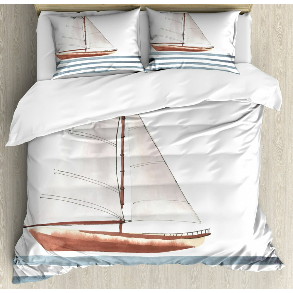 Nautical Duvet Cover Set King Size, Let Your Dreams Sail Quote with