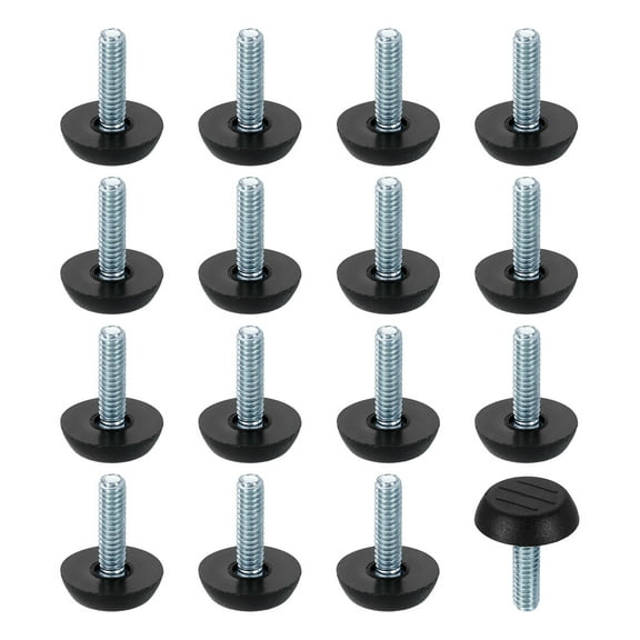 16Pack 1/4 Thread Furniture Feet Levelers, 23x22 Adjustable Leveling Screw, Black